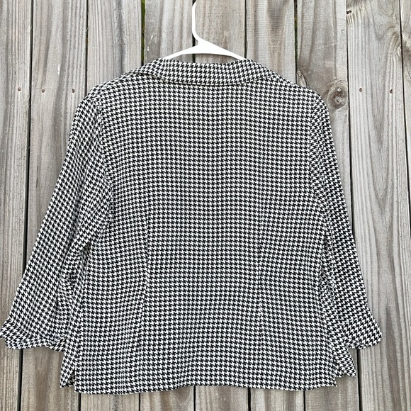 90s Y2K 100% silk top houndstooth Allison Taylor blouse black white size medium - Picture 2 of 11